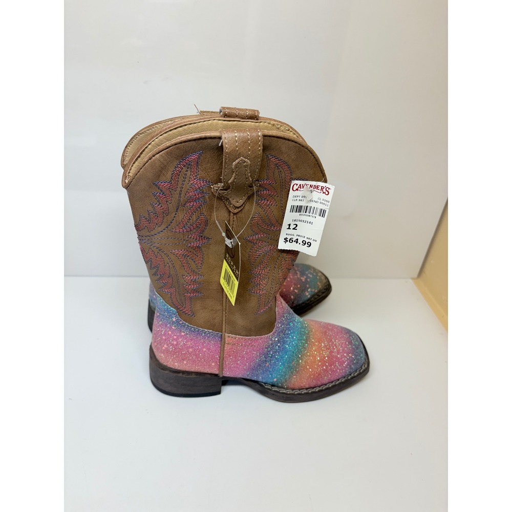 Roper Girls 12 Rainbow Glitter Square Toe Cowboy Boots